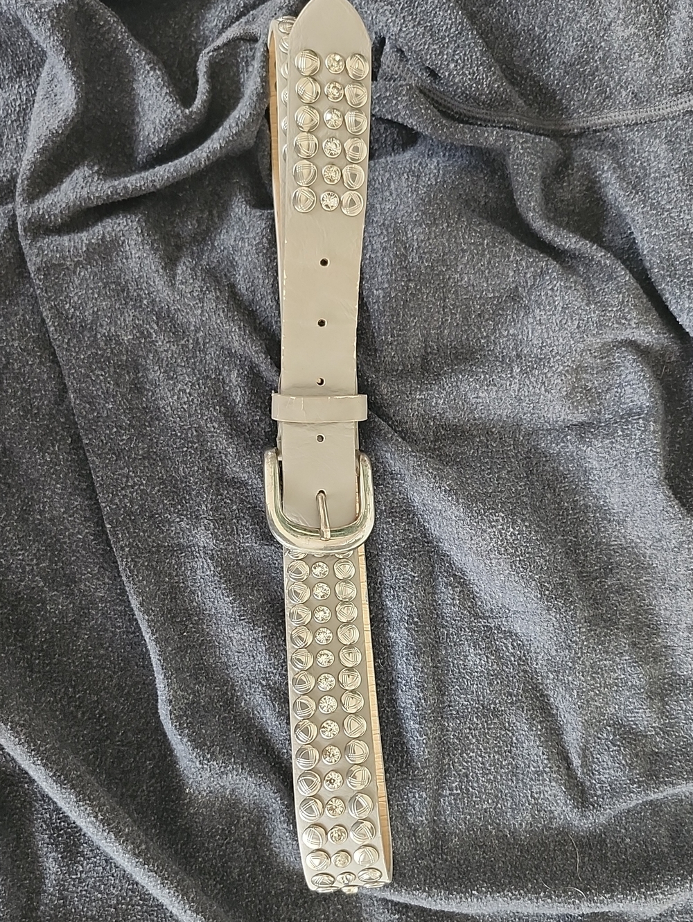 Studded Gray Leather Belt with Silver Accents